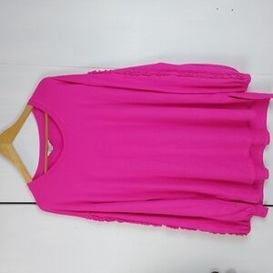 Crown & Ivy Womens Bright Pink Super Soft Sweater W/Raised Ruffles sleeves Sz.L